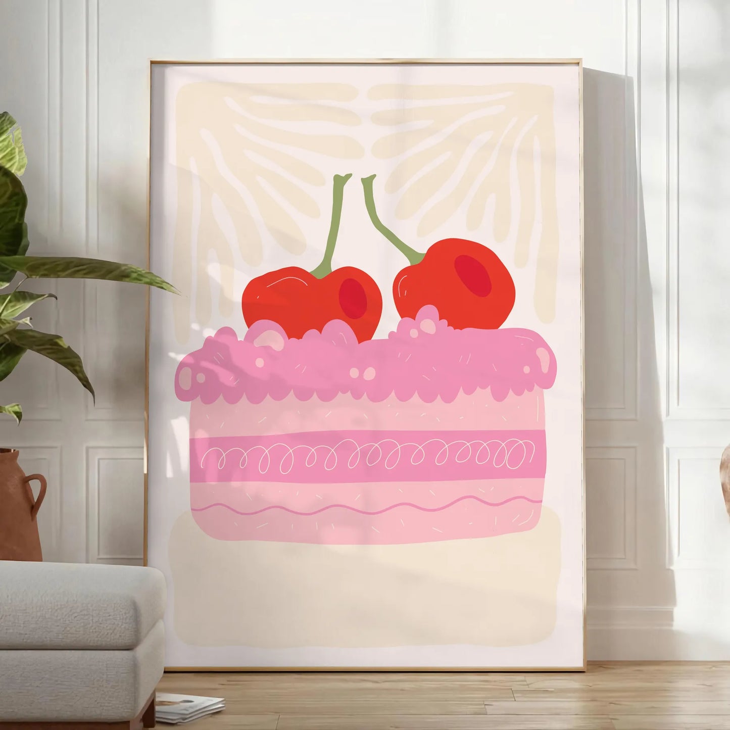 splash color kitchen delightful Cake Cherry poster vibrant green orange hues charming wall art perfect unique gift fresh addition decor standalone print space today