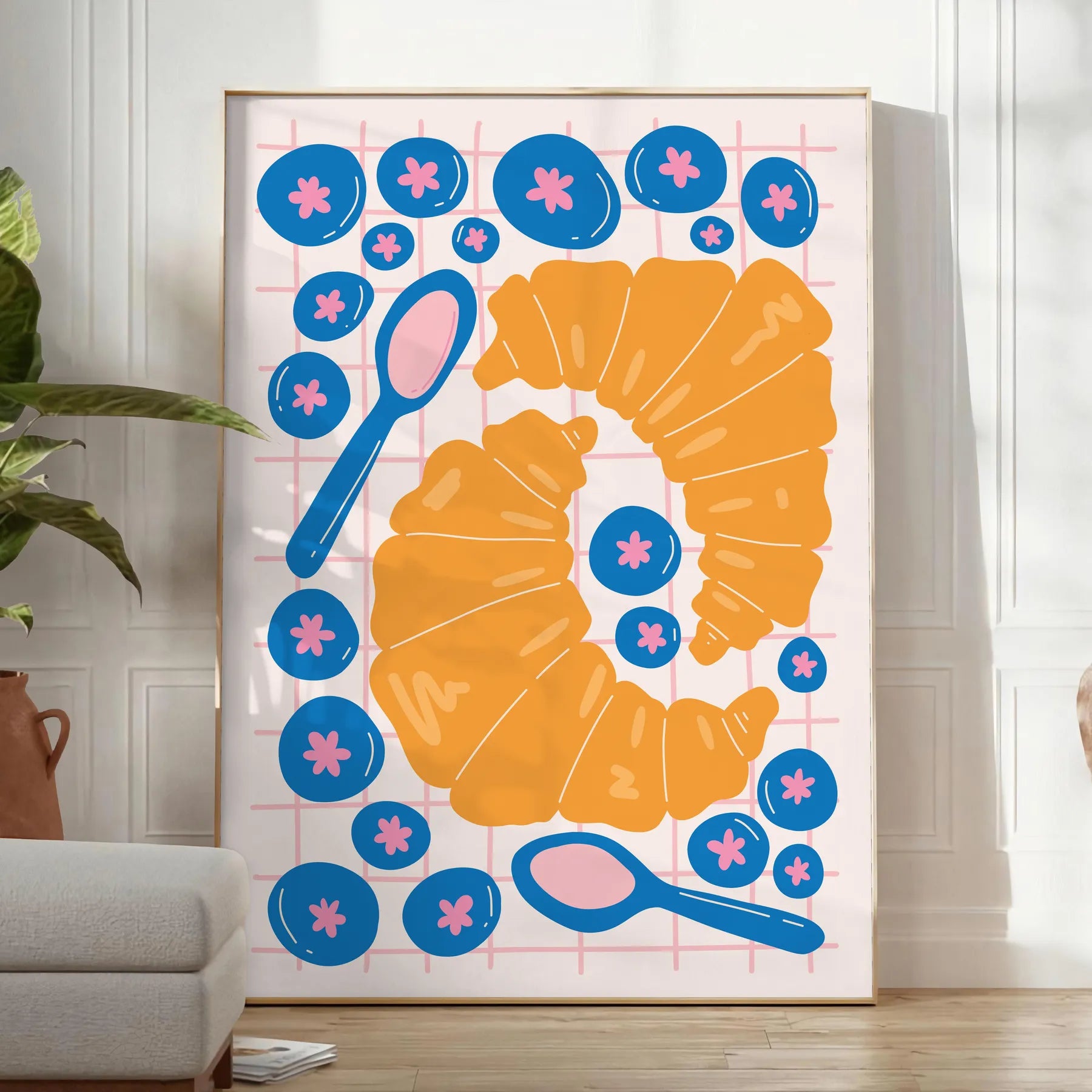 touch French charm kitchen Croissant Art Poster warm brown orange hues wall piece perfect gift decor upgrade available A4 cm A0