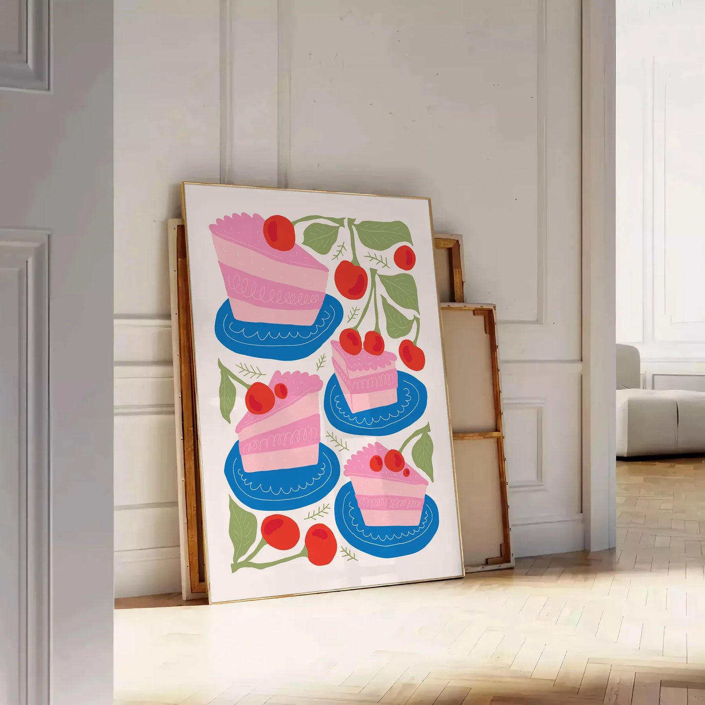 kitchen sweet haven vibrant dessert poster playful orange blue hues print splash charm decor gift unique wall art accent unframed version artwork