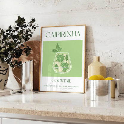 space caipirinha cocktail poster vibrant green white hues wall art unique gift statement piece perfect room print dimensions A4 cm A0