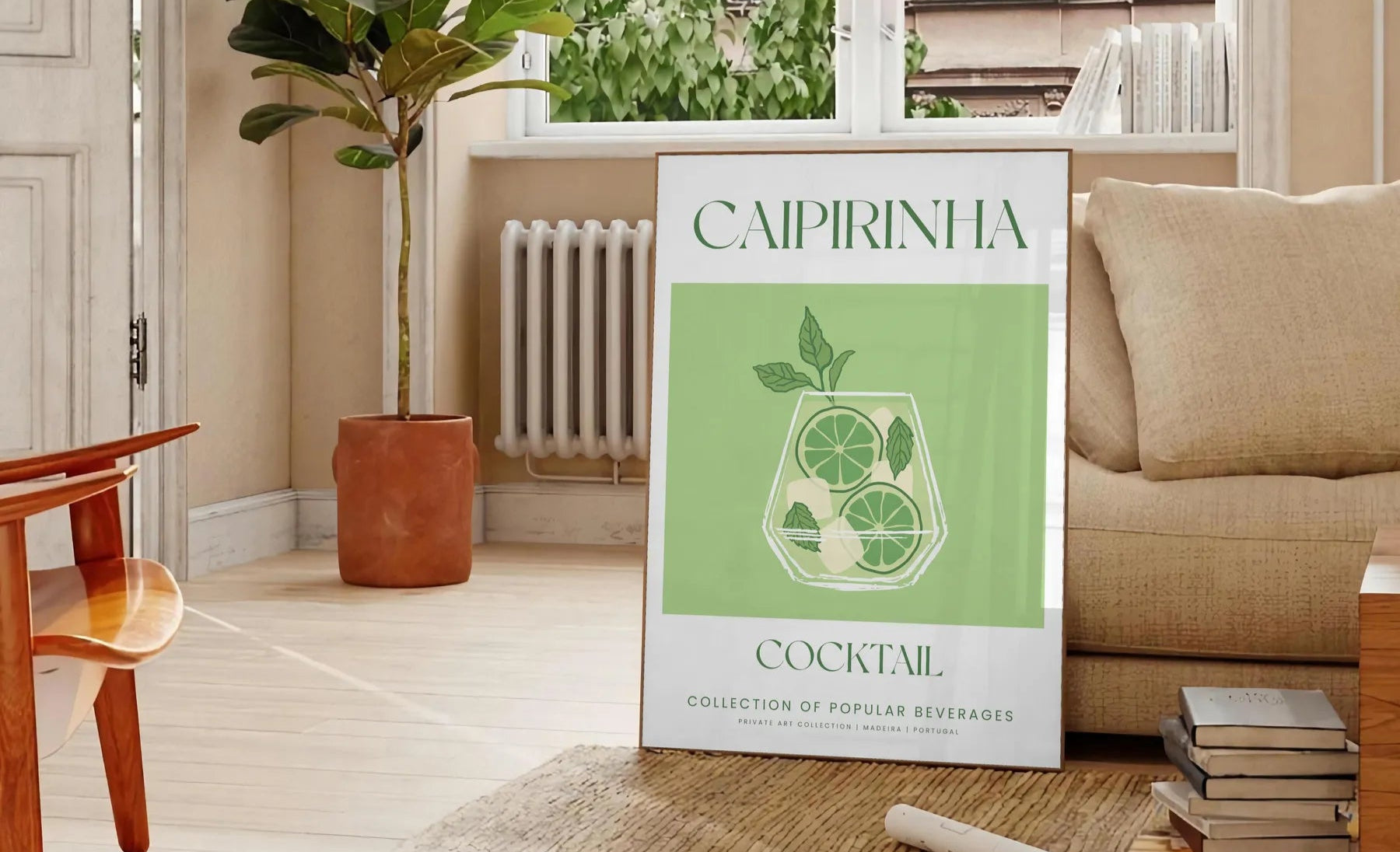 space caipirinha cocktail poster vibrant green white hues wall art unique gift statement piece perfect room print dimensions A4 cm A0