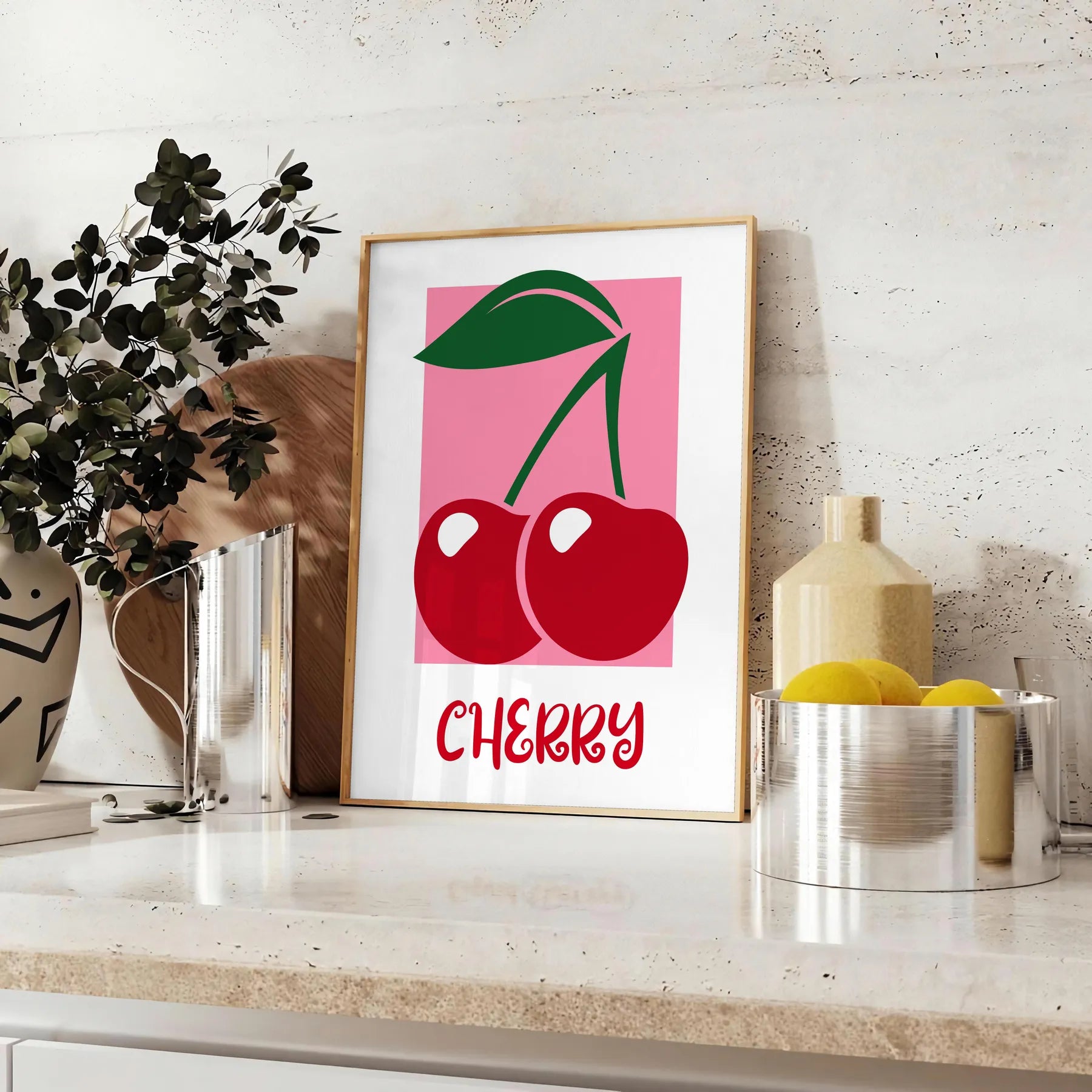kitchen Cherry 2 1 poster harmonious blend gray green hues exquisite piece wall art perfect gift idea food lovers special touch artwork space unframed options decor