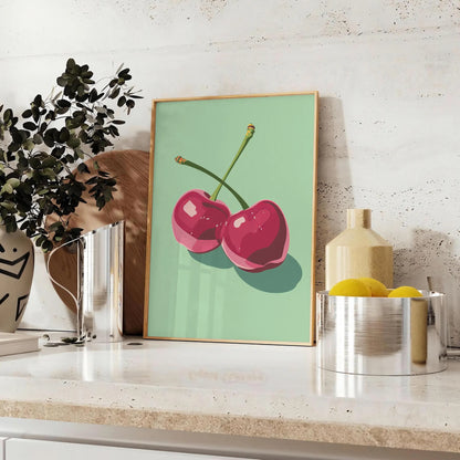 kitchen vibrant Cherry 2 poster stunning combination orange blue hues eye wall art print ideal gift lovers unframed option personalized touch