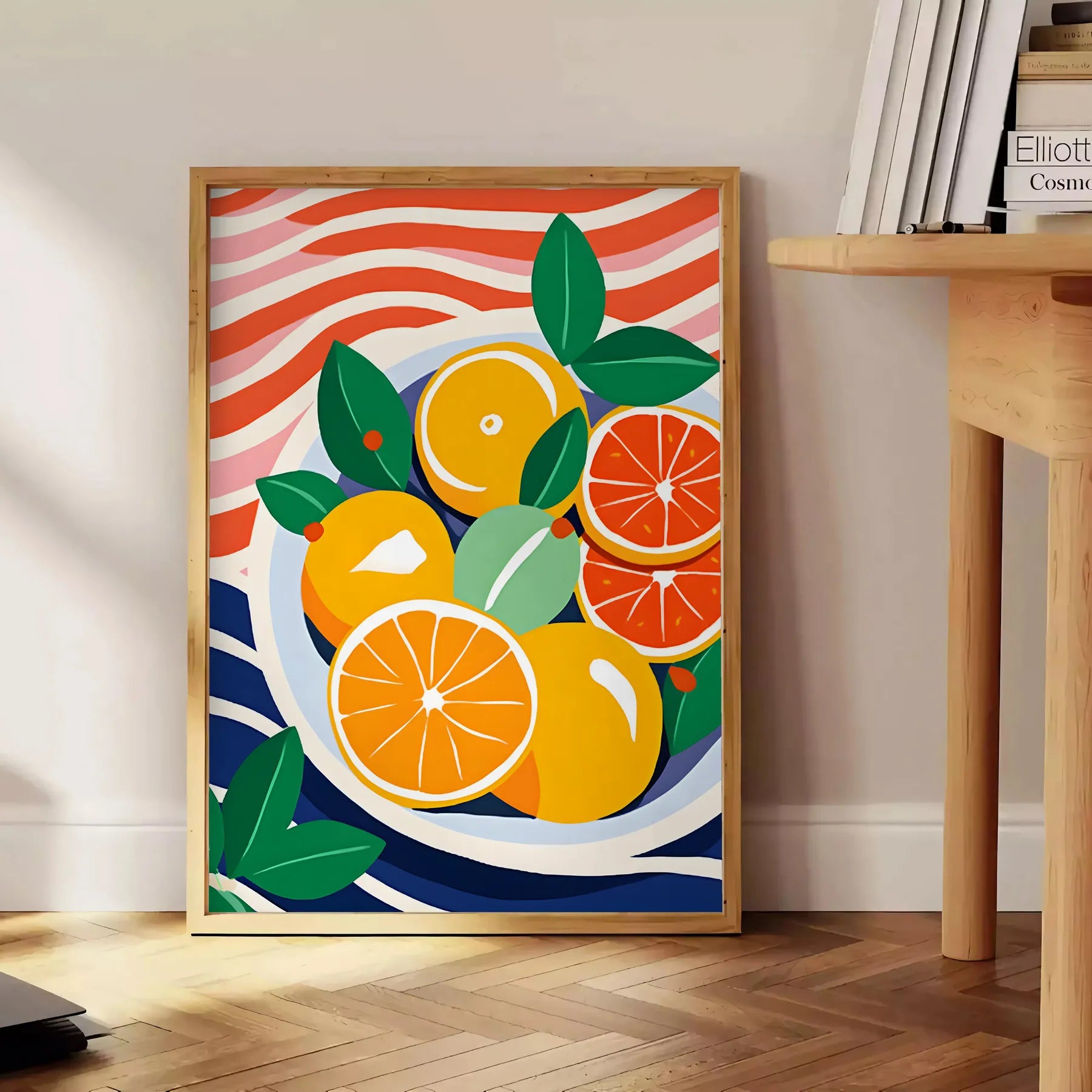 kitchen Citrus Poster vibrant orange blue hues eye wall art perfect unique gift space lively artwork standalone print