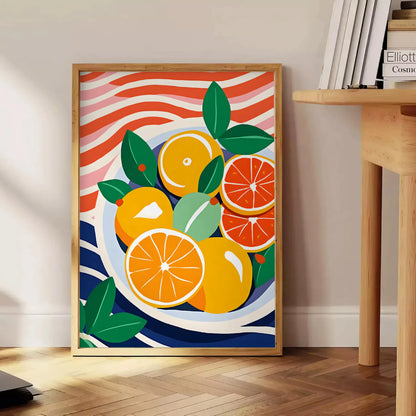 kitchen Citrus Poster vibrant orange blue hues eye wall art perfect unique gift space lively artwork standalone print