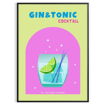 space vibrant gin tonic cocktail poster refreshing blend green blue hues wall art kitchen bar area eye print ideal gift various sizes A4 cm A0