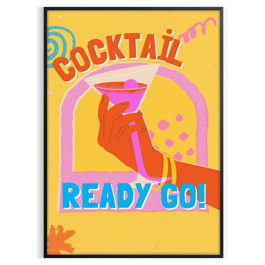 space vibrant cocktail poster orange blue hues wall art thoughtful gift artwork splash style setting sizes A4 cm A0
