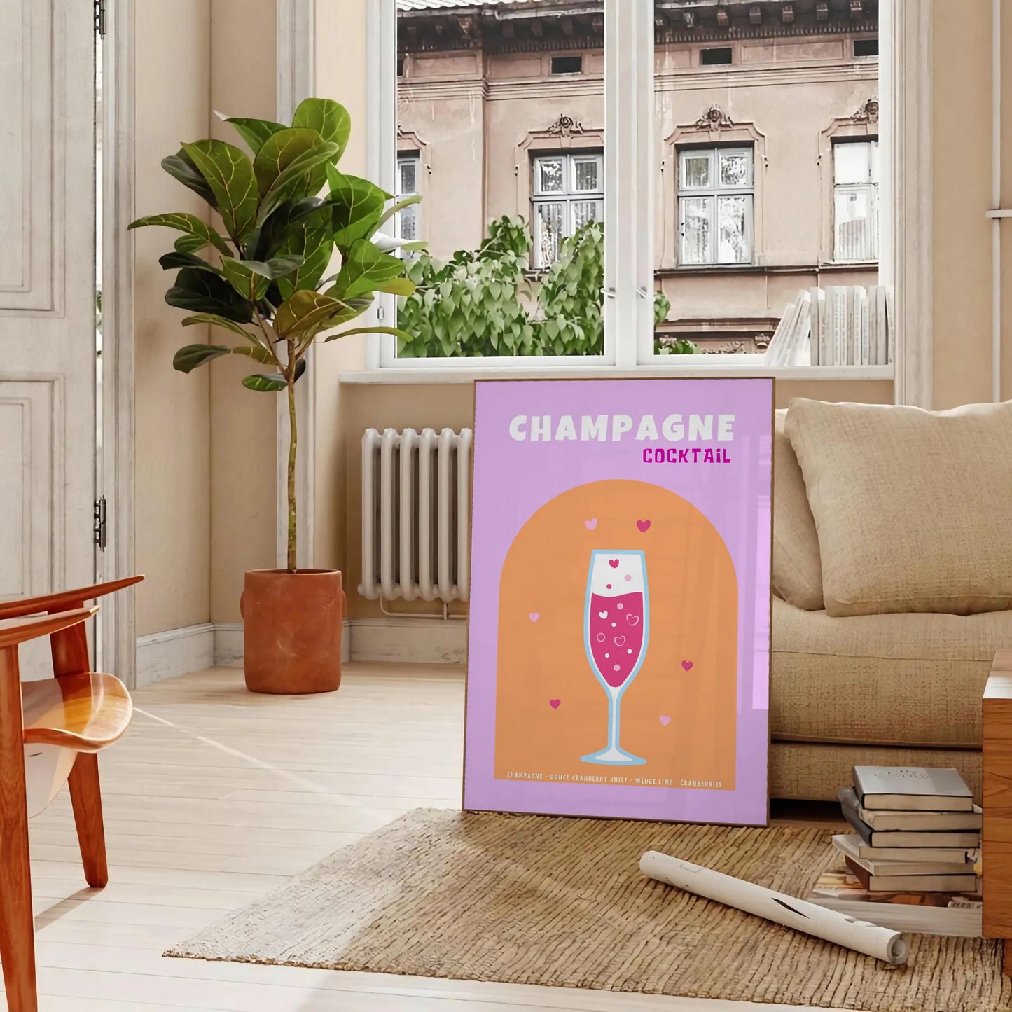 space vibrant cocktail champagne poster delightful blend pink yellow hues wall art distinctive gift eye print touch elegance room unframed styles decor