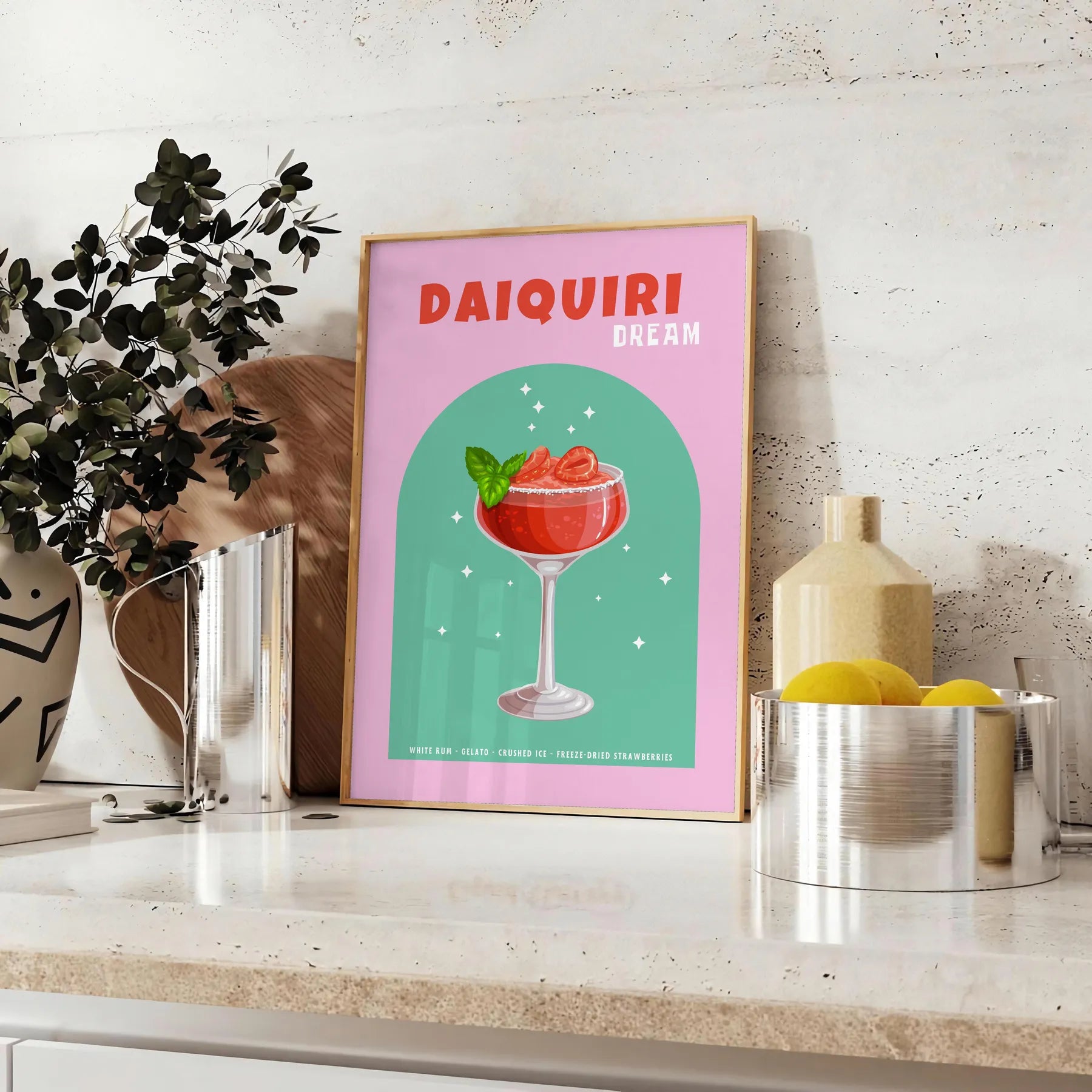 space vibrant zest cocktail daiquiri captivating poster lush green citrus orange wall art print ideal gift lovers enthusiasts frame decor needs