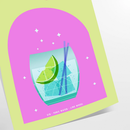 space vibrant gin tonic cocktail poster refreshing blend green blue hues wall art kitchen bar area eye print ideal gift various sizes A4 cm A0