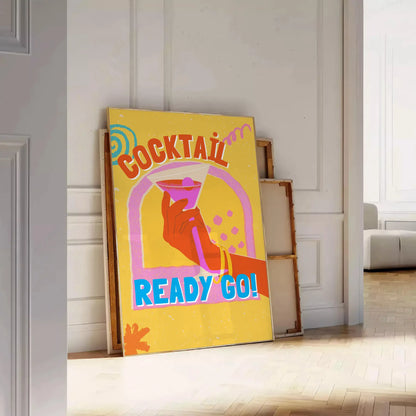 space vibrant cocktail poster orange blue hues wall art thoughtful gift artwork splash style setting sizes A4 cm A0