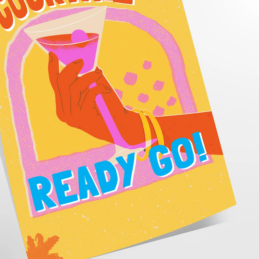 space vibrant cocktail poster orange blue hues wall art thoughtful gift artwork splash style setting sizes A4 cm A0