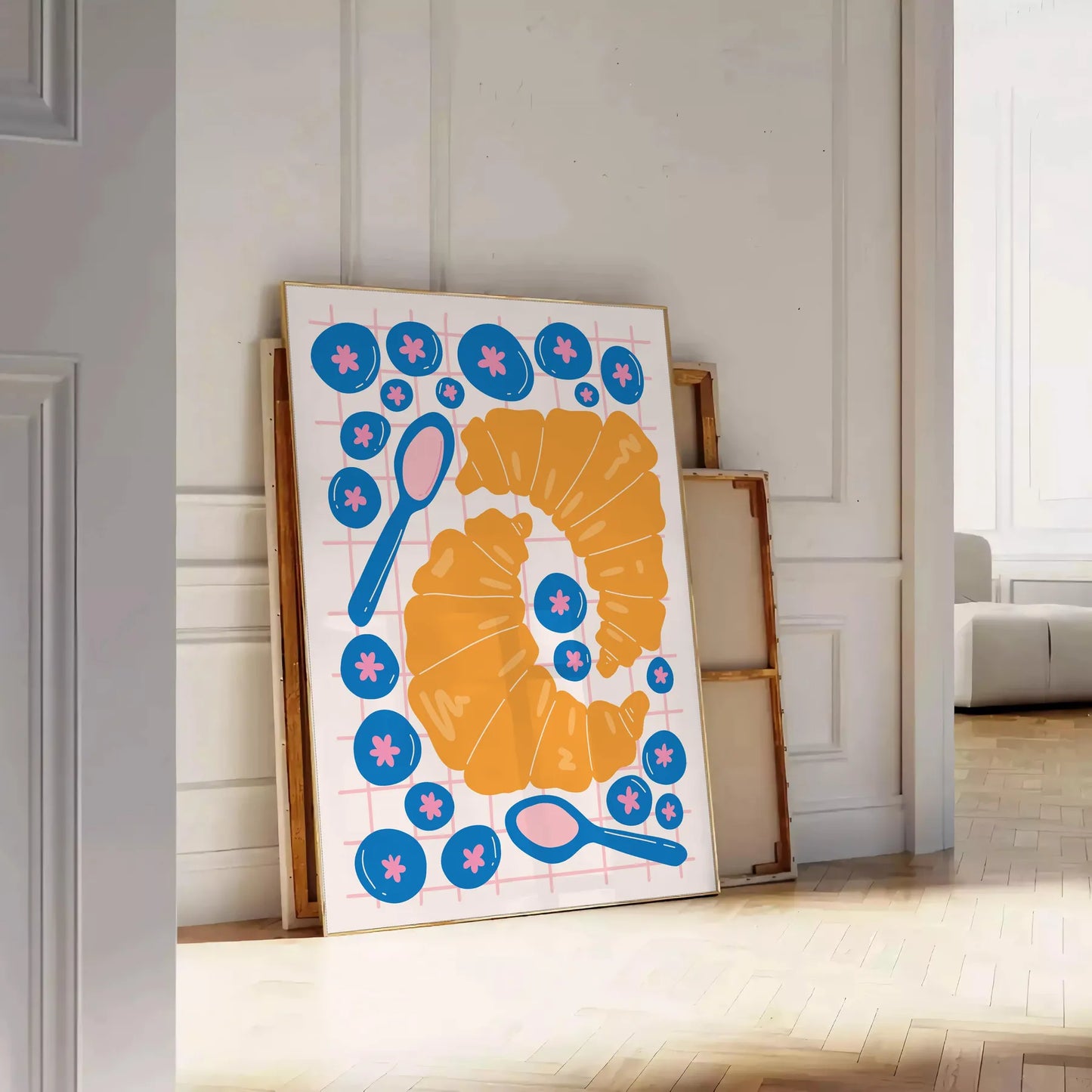 touch French charm kitchen Croissant Art Poster warm brown orange hues wall piece perfect gift decor upgrade available A4 cm A0