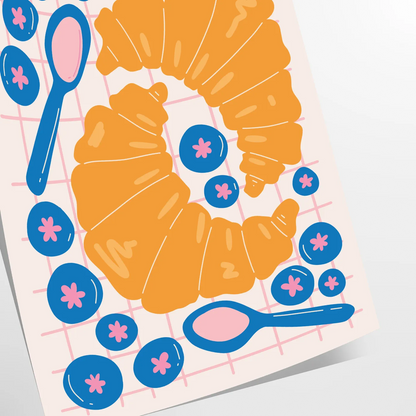 touch French charm kitchen Croissant Art Poster warm brown orange hues wall piece perfect gift decor upgrade available A4 cm A0