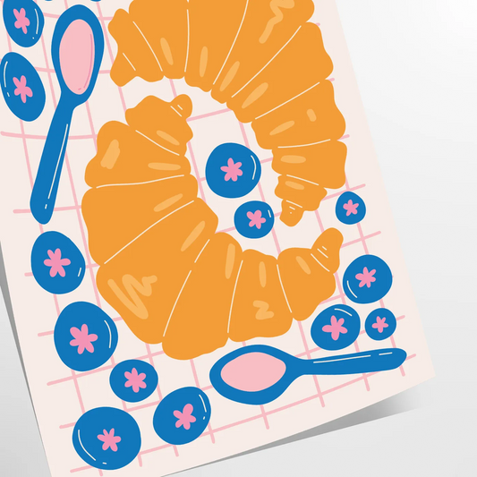 touch French charm kitchen Croissant Art Poster warm brown orange hues wall piece perfect gift decor upgrade available A4 cm A0