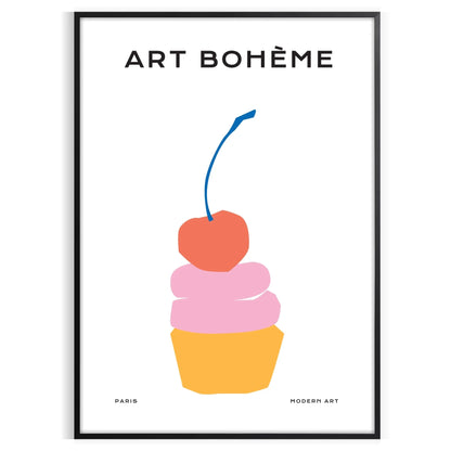 kitchen vibrant Dessert Cherry Poster delightful blend orange blue hues stunning wall art perfect gift culinary enthusiasts space exclusive print unframed versions