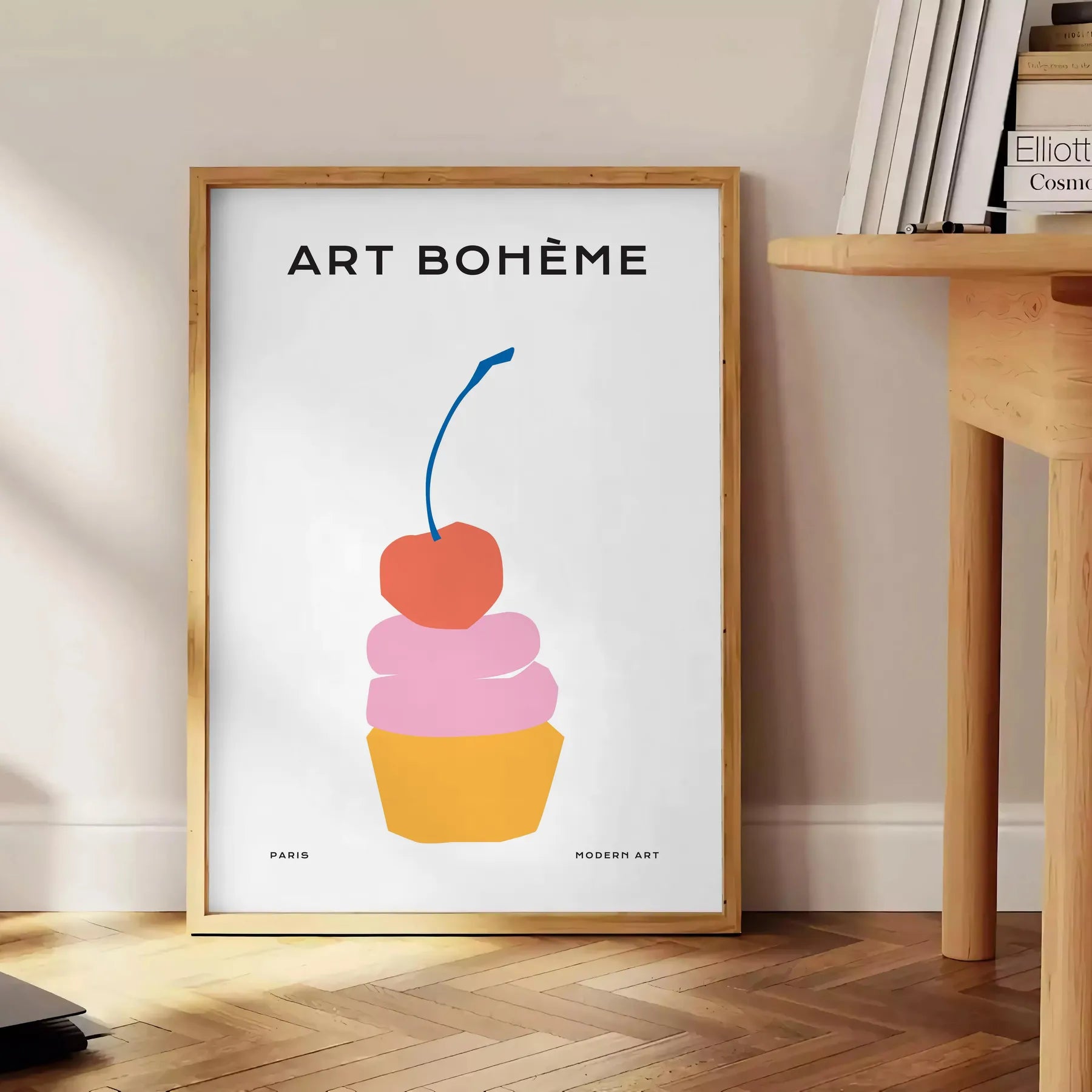 kitchen vibrant Dessert Cherry Poster delightful blend orange blue hues stunning wall art perfect gift culinary enthusiasts space exclusive print unframed versions