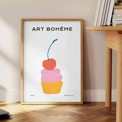 kitchen vibrant Dessert Cherry Poster delightful blend orange blue hues stunning wall art perfect gift culinary enthusiasts space exclusive print unframed versions