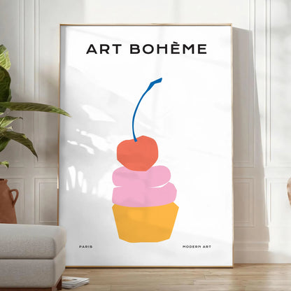 kitchen vibrant Dessert Cherry Poster delightful blend orange blue hues stunning wall art perfect gift culinary enthusiasts space exclusive print unframed versions